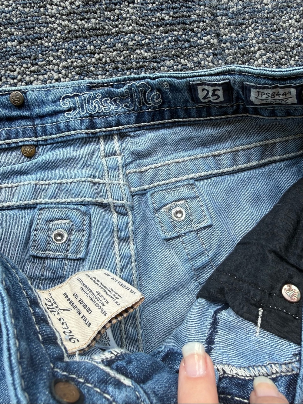 Miss Me Blue Distressed Flag Denim Jean Shorts - Picture 2 of 7